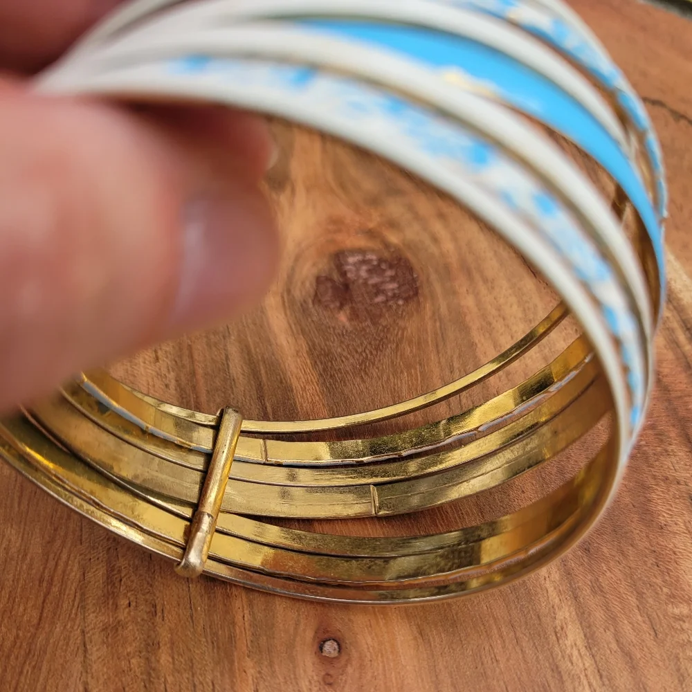 Vintage stacked blue and white bangle set